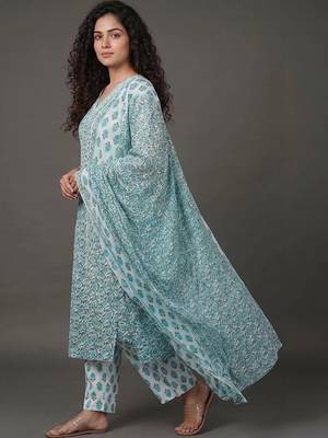 workwear women printed kurta with trousers with dupatta 2