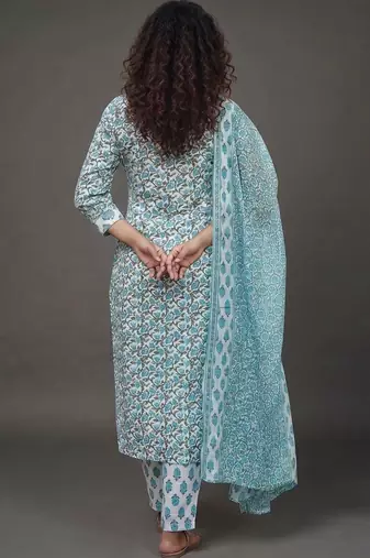 workwear women printed kurta with trousers with dupatta