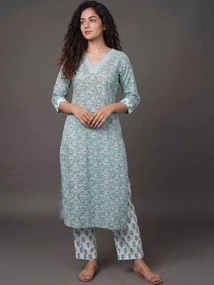 workwear women printed kurta with trousers with dupatta 5
