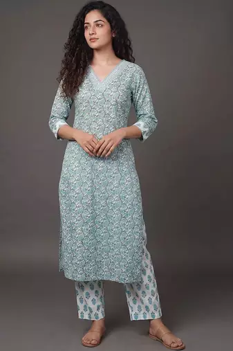 workwear women printed kurta with trousers with dupatta