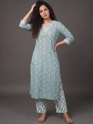 workwear women printed kurta with trousers with dupatta 6
