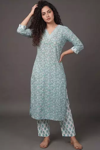 workwear women printed kurta with trousers with dupatta