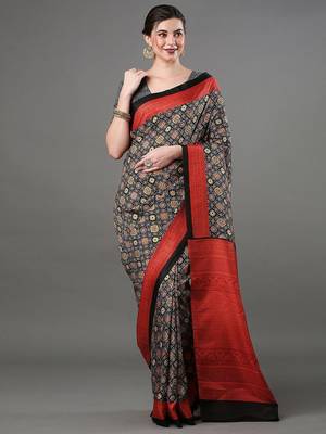 black ethnic motifs ajrak printed saree 4