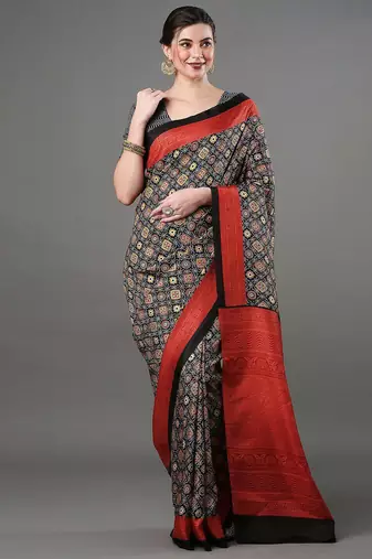 black ethnic motifs ajrak printed saree