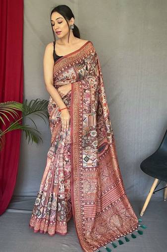 brown ethnic motif printed saree