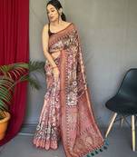 brown ethnic motif printed saree