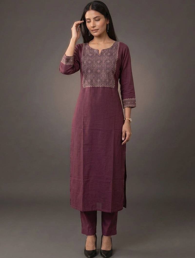 workwear women embroidered kurta with trousers with dupatta