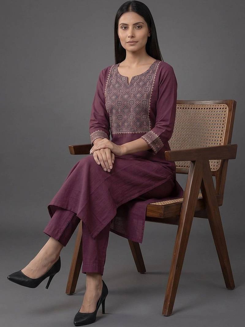 workwear women embroidered kurta with trousers with dupatta