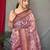 pink kalamkari cotton blend zari saree with tassel