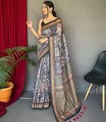 grey ethnic motifs printed saree