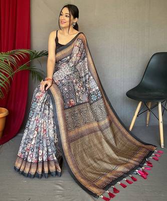 grey ethnic motifs printed saree 2