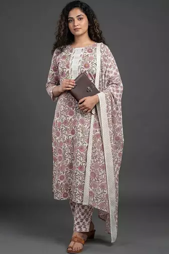 smart women printed kurta with trousers with dupatta