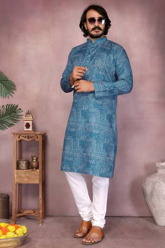 White heavy cotton sequence work & printed work premium designer kurta pajama