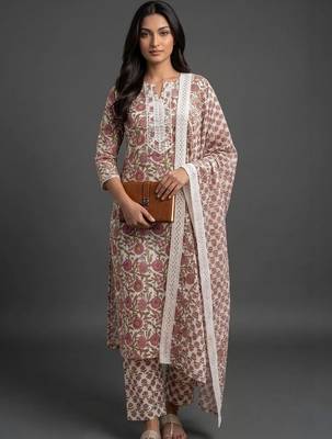 everyday workwear women printed kurta with trousers with dupatta 1