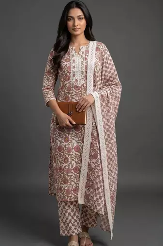 everyday workwear women printed kurta with trousers with dupatta