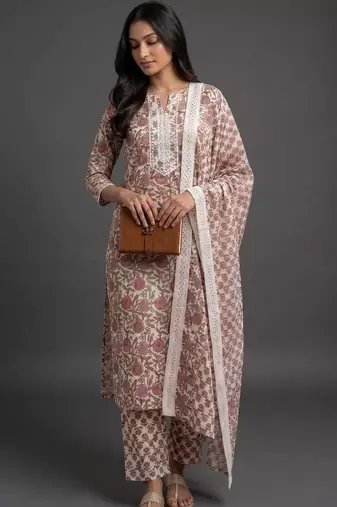 everyday workwear women printed kurta with trousers with dupatta