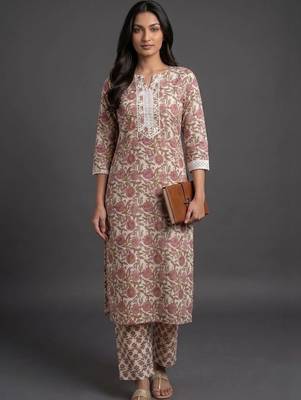 everyday workwear women printed kurta with trousers with dupatta 4
