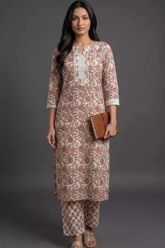 everyday workwear women printed kurta with trousers with dupatta