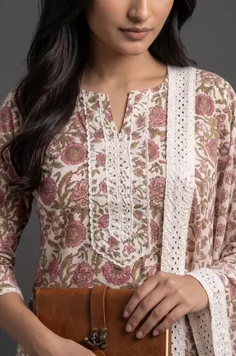 everyday workwear women printed kurta with trousers with dupatta