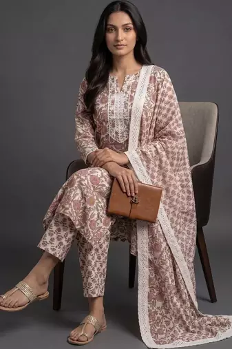 everyday workwear women printed kurta with trousers with dupatta