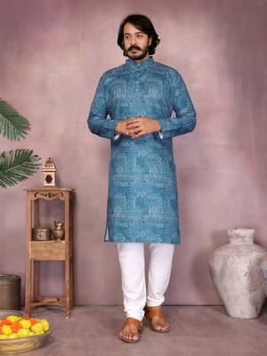 White heavy cotton sequence work & printed work premium designer kurta pajama 2