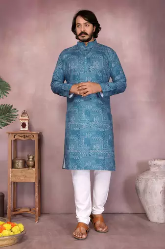 White heavy cotton sequence work & printed work premium designer kurta pajama