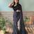 black sequinned poly georgette saree with blouse piece