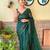 green sequinned poly georgette saree with blouse piece