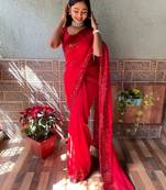 red red sequinned saree