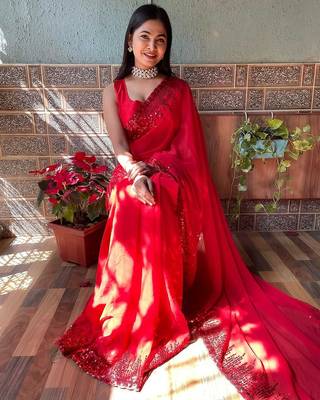red red sequinned saree 2