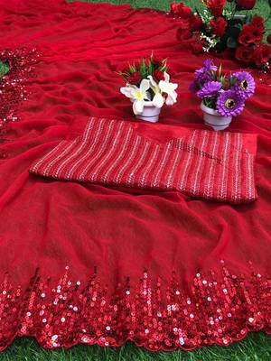 red red sequinned saree 4