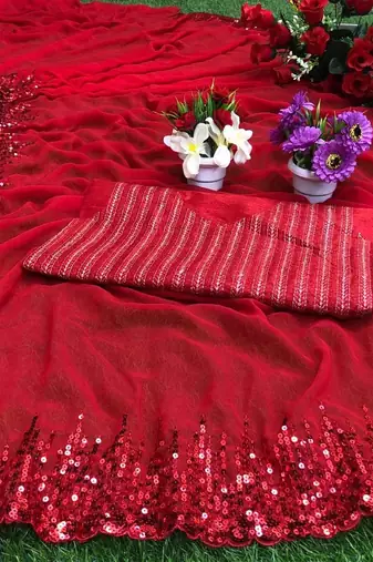 red red sequinned saree