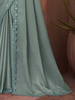 sea_green sea green embellished sequinned border saree 5