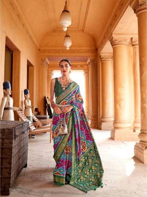 pink ethnic motifs printed zari patola saree 1