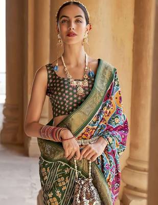 pink ethnic motifs printed zari patola saree 2