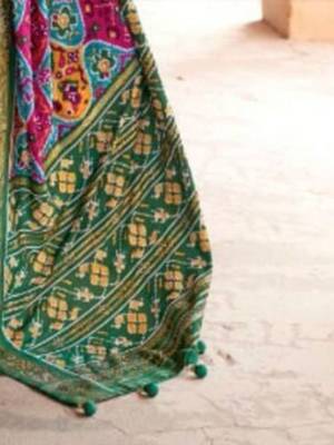 pink ethnic motifs printed zari patola saree 3