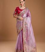 lavender women floral sequinned silk blend saree
