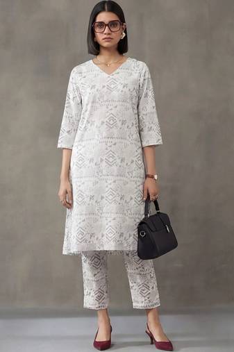 structured printed a-line kurta sets