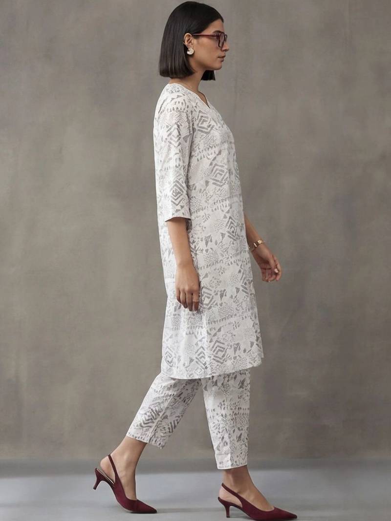 structured printed a-line kurta sets