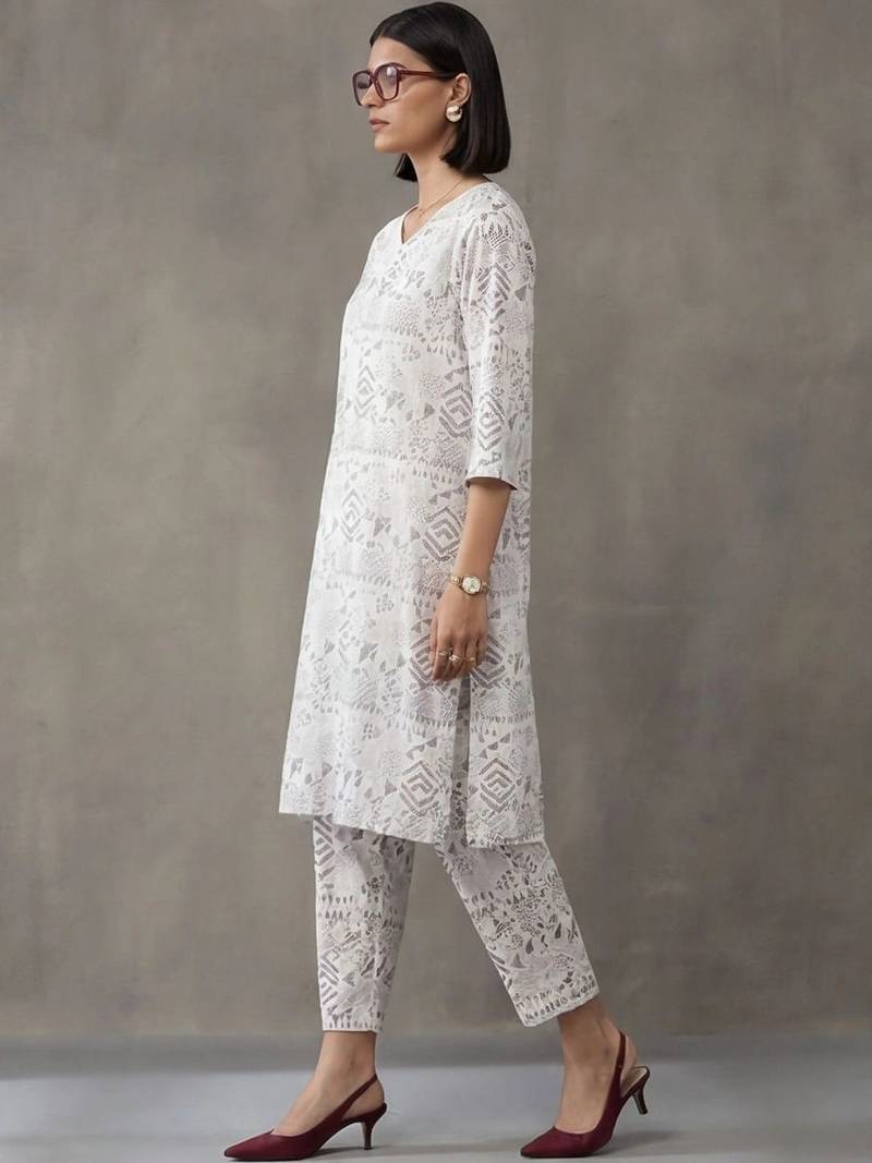 structured printed a-line kurta sets