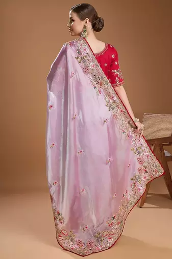 lavender women floral sequinned silk blend saree