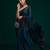 teal teal black striped sequinned poly georgette saree