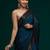 teal teal black striped sequinned poly georgette saree