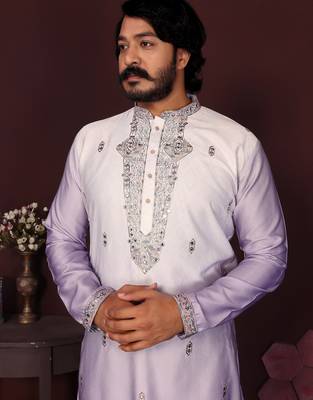 Multi premium cotton silk embroidery sequence work premium designer kurta pajama 4