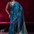 teal ethnic motifs woven design zari pure linen banarasi saree with blouse piece