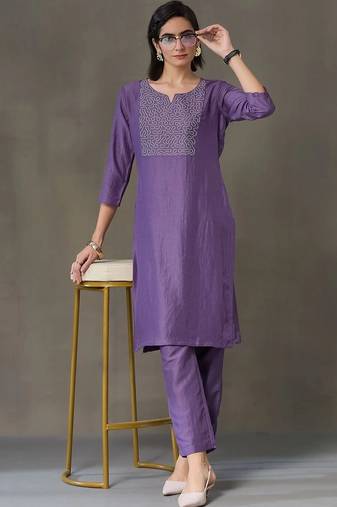 structured women embroidered kurta with trousers