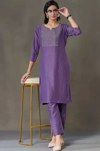structured women embroidered kurta with trousers