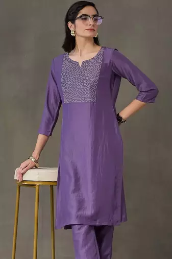 structured women embroidered kurta with trousers