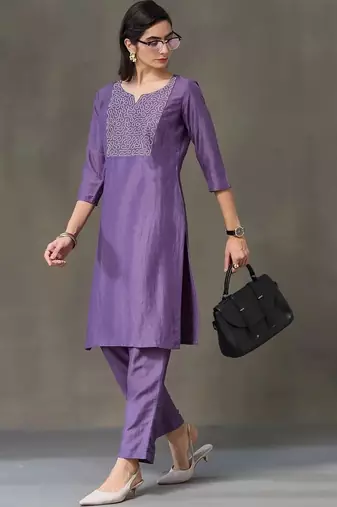 structured women embroidered kurta with trousers