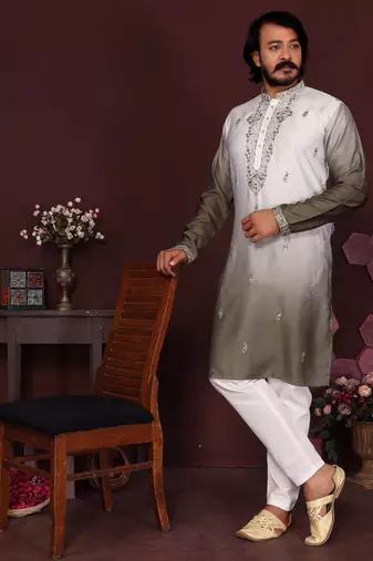 Multi premium cotton silk embroidery sequence work premium designer kurta pajama